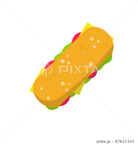 Sandwich and Long burger with meat and vegetables. 87622345