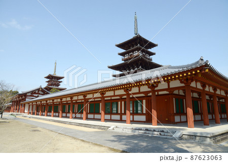 薬師寺　回廊と東西の塔　奈良市西ノ京町 87623063