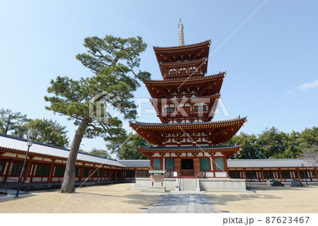 薬師寺 回廊と西塔 奈良市西ノ京町 薬師寺 回廊と西塔 奈良市西ノ京町 87623467
