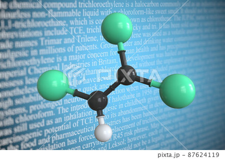 Molecular model of trichloroethylene, 3D rendering 87624119