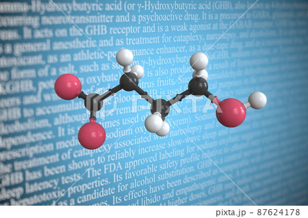 Gamma hydroxybutyrate scientific molecular model, 3D rendering Gamma hydroxybutyrate scientific molecular model, 3D rendering 87624178