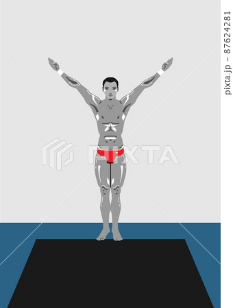 Athlete ready to jump into the water, flat style, ski jumping Athlete ready to jump into the water, flat style, ski jumping 87624281
