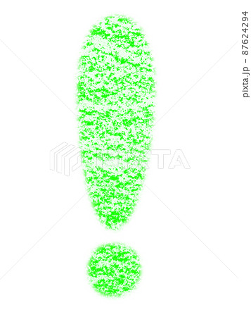 クレヨンで描かれたエクスクラメーションマーク「！」緑色 丸文字 他色有り 87624294