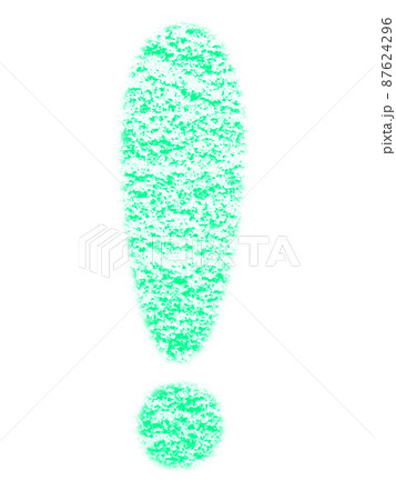 クレヨンで描かれたエクスクラメーションマーク「！」青緑色 丸文字 他色有り 87624296