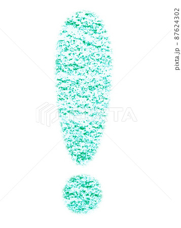 クレヨンで描かれたエクスクラメーションマーク「！」青緑色 丸文字 他色有り 87624302