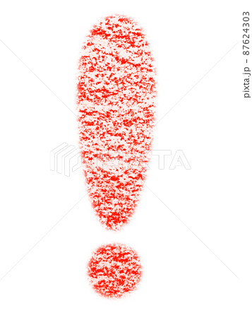 クレヨンで描かれたエクスクラメーションマーク「！」 紅色 丸文字 他色有り 87624303