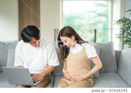 出産直前の妊婦の病院を探す男性 出産直前の妊婦の病院を探す男性 87626295