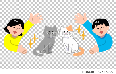 Whole body of cat and upper body of young male and female (hand-painted color) 87627200