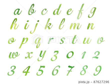 水彩タッチのアルファベット カリグラフィー グリーン 87627296