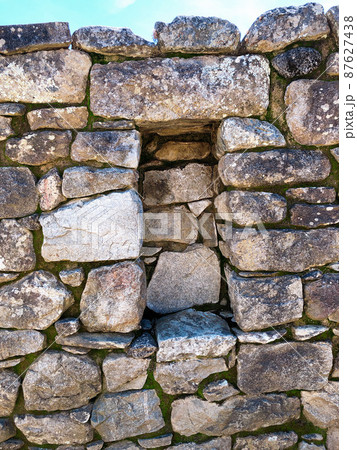 【ペルー】マチュピチュ遺跡:石積みのクローズアップ 【ペルー】マチュピチュ遺跡:石積みのクローズアップ 87627438