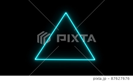 Empty triangle frame with electric power border glowing, burning flame sign. Blank triangle fire with electric power around frame lights. The best stock photo image turquoise electric power 87627676