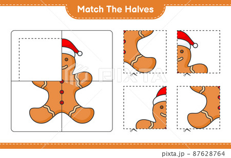 Match the halves. Match halves of Gingerbread Man. Educational children game, printable worksheet, vector illustration Match the halves. Match halves of Gingerbread Man. Educational children game, printable worksheet, vector illustration 87628764