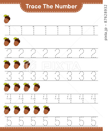 Trace the number. Tracing number with Acorn. Educational children game, printable worksheet, vector illustration Trace the number. Tracing number with Acorn. Educational children game, printable worksheet, vector illustration 87628932