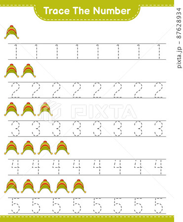 Trace the number. Tracing number with Hat. Educational children game, printable worksheet, vector illustration Trace the number. Tracing number with Hat. Educational children game, printable worksheet, vector illustration 87628934
