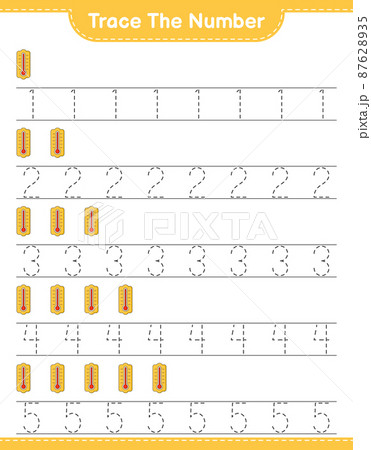 Trace the number. Tracing number with Thermometer. Educational children game, printable worksheet, vector illustration Trace the number. Tracing number with Thermometer. Educational children game, printable worksheet, vector illustration 87628935