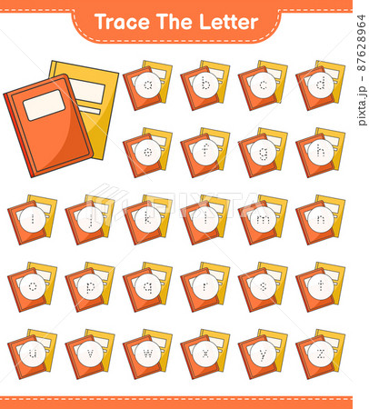Trace the letter. Tracing letter alphabet with Book. Educational children game, printable worksheet, vector illustration 87628964