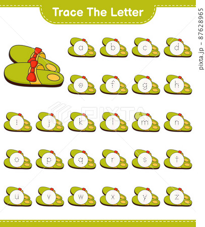 Trace the letter. Tracing letter alphabet with Slippers. Educational children game, printable worksheet, vector illustration 87628965