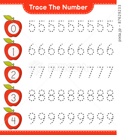 Trace the number. Tracing number with Apple. Educational children game, printable worksheet, vector illustration Trace the number. Tracing number with Apple. Educational children game, printable worksheet, vector illustration 87629233