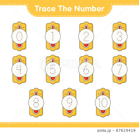 Trace the number. Tracing number with Thermometer. Educational children game, printable worksheet, vector illustration 87629419