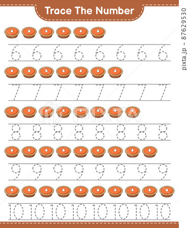 Trace the number. Tracing number with Pie. Educational children game, printable worksheet, vector illustration 87629530