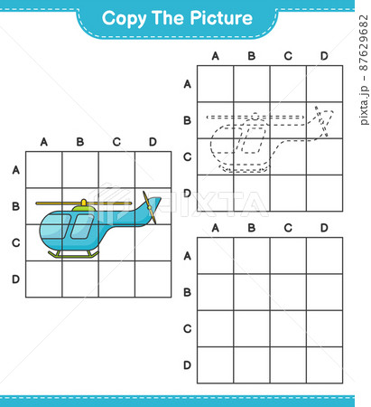 Copy the picture, copy the picture of Helicopter using grid lines. Educational children game, printable worksheet, vector illustration 87629682