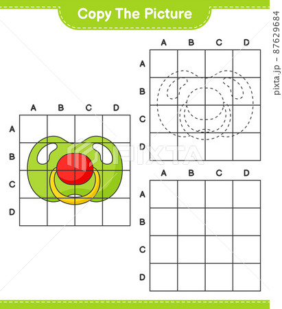Copy the picture, copy the picture of Pacifier using grid lines. Educational children game, printable worksheet, vector illustration 87629684