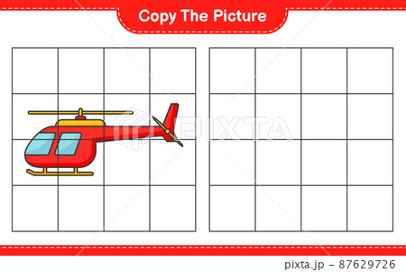 Copy the picture, copy the picture of Helicopter using grid lines. Educational children game, printable worksheet, vector illustration 87629726