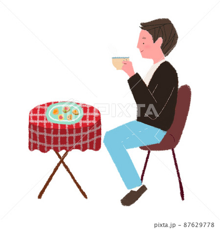 カフェでコーヒーを飲む男性 87629778