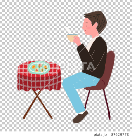 カフェでコーヒーを飲む男性 87629778