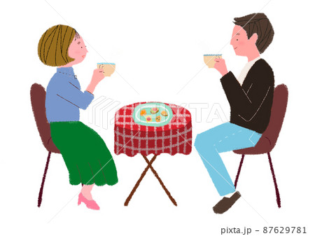 カフェでデートする男女 87629781