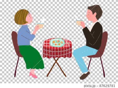 カフェでデートする男女 87629781
