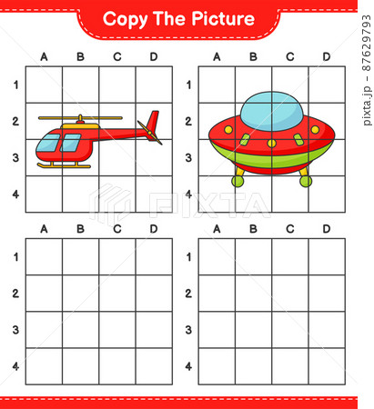 Copy the picture, copy the picture of Helicopter and Ufo using grid lines. Educational children game, printable worksheet, vector illustration Copy the picture, copy the picture of Helicopter and Ufo using grid lines. Educational children game, printable worksheet, vector illustration 87629793