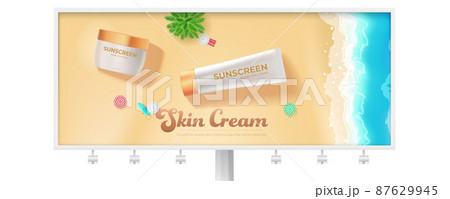 Ads of cosmetic creams on billboard. Tropical Ads of cosmetic creams on billboard. Tropical 87629945