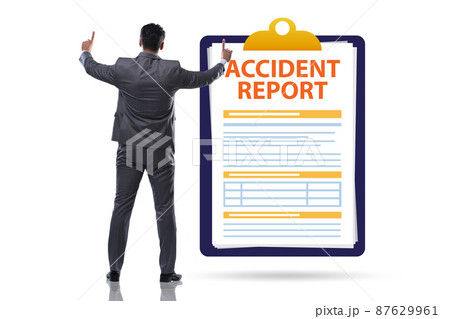 Filling in accident report in insurance concept 87629961