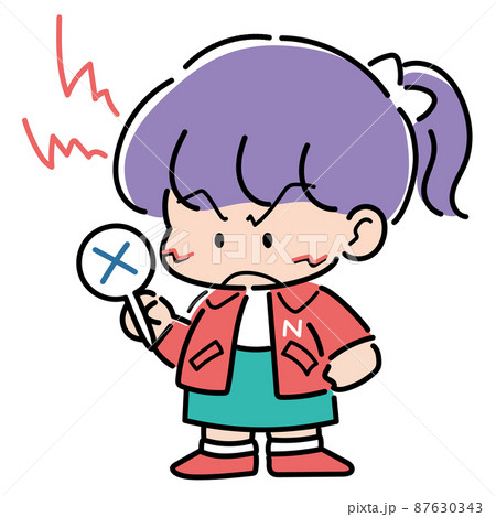 不正解の札を持ったファンシー絵みやげ風の女の子 不正解の札を持ったファンシー絵みやげ風の女の子 87630343