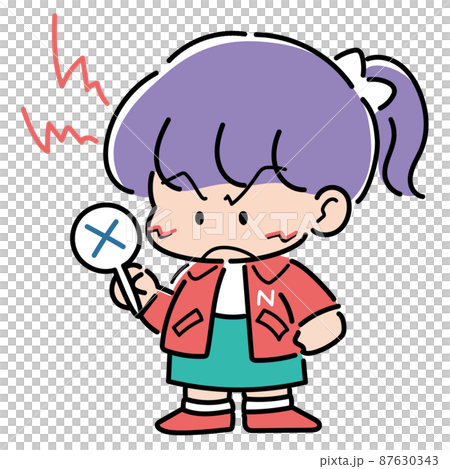 不正解の札を持ったファンシー絵みやげ風の女の子 不正解の札を持ったファンシー絵みやげ風の女の子 87630343
