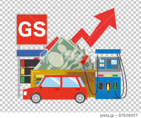 自動車とガソリンスタンドのガソリン価格が上がるイメージイラスト 自動車とガソリンスタンドのガソリン価格が上がるイメージイラスト 87630457
