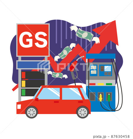 自動車とガソリンスタンドのガソリン価格が上がるイメージイラスト 87630458