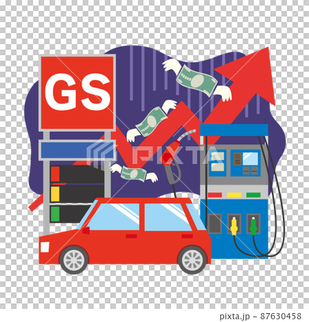 自動車とガソリンスタンドのガソリン価格が上がるイメージイラスト 87630458