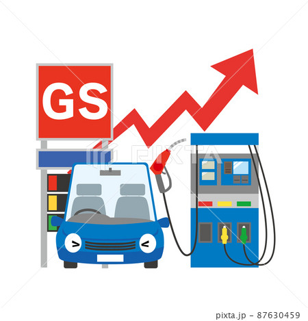 自動車とガソリンスタンドのガソリン価格が上がるイメージイラスト 87630459