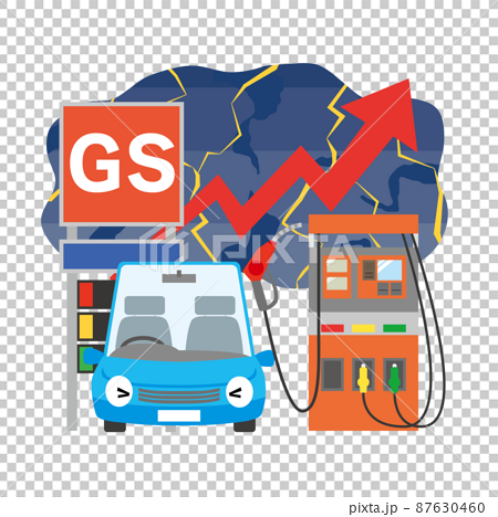 自動車とガソリンスタンドのガソリン価格が上がるイメージイラスト 87630460