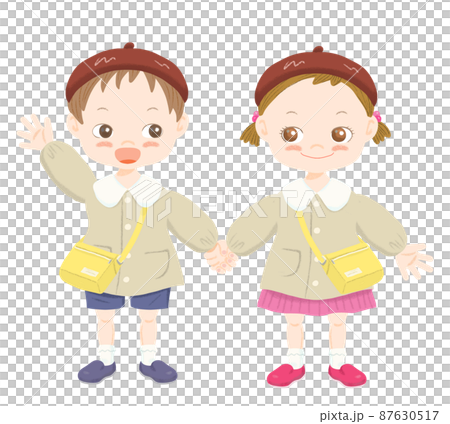 幼児：仲良く手をつなぐ男の子と女の子 87630517