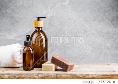 Bathroom table with natural skin care products 87630610