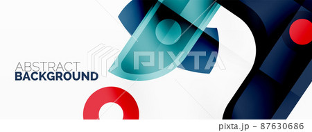 Minimalist geometric abstract background. Lines, circles with shadow effects composition wallpaper design 87630686