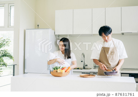 家事を手伝う男性とママ 家事を手伝う男性とママ 87631761