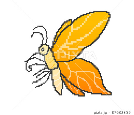 ドット絵の綺麗な蝶 オレンジ のイラスト素材