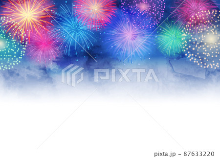 水彩の打ち上げ花火のベクターイラスト背景(暑中見舞い,コピースペース) 87633220