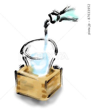 升酒 注いでいる手描き和風イラストのイラスト素材 升酒 注いでいる手描き和風イラストのイラスト素材