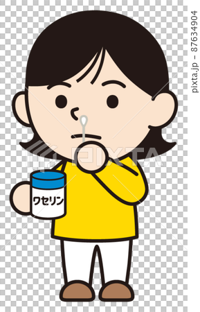 A woman who puts petrolatum on her nose A woman who puts petrolatum on her nose 87634904