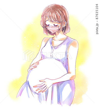 穏やかな妊婦さん マスクのイラスト素材